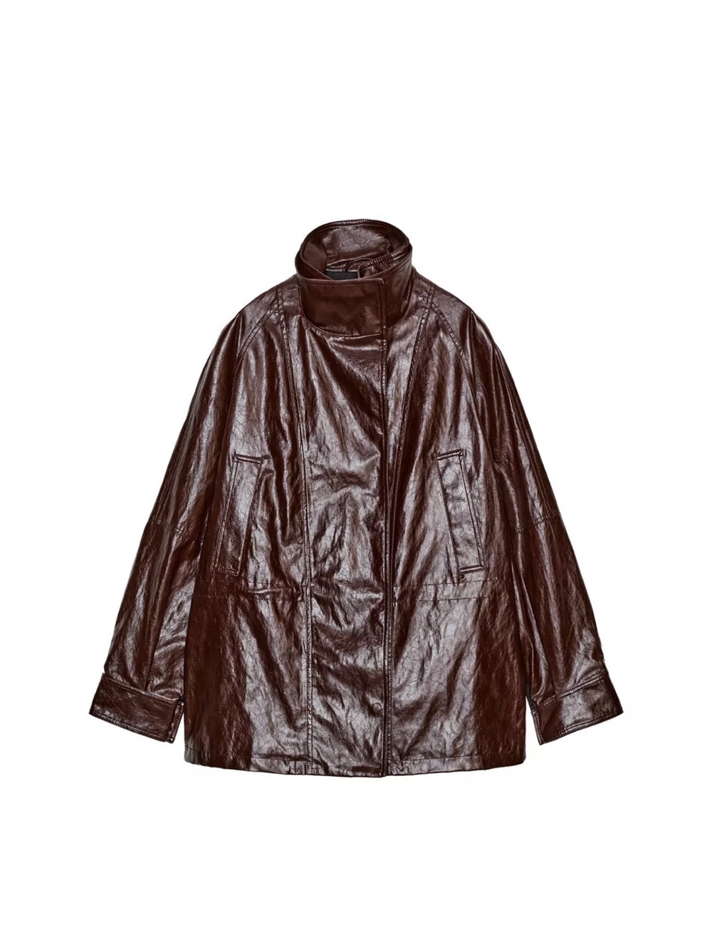 Zara Dark Brown Leather Shirt Jacket